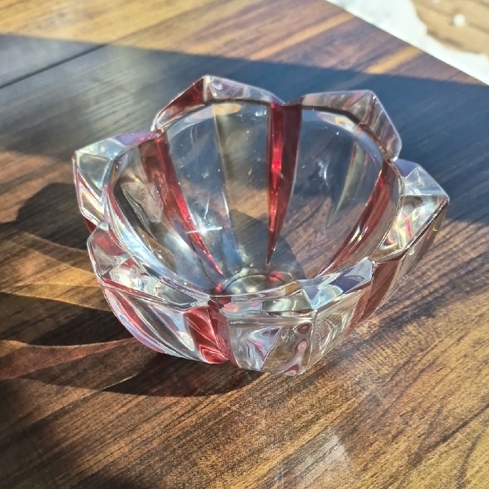 Crystal Clear Glass Bowl with Red Accents by Dresden Crystal of Germany